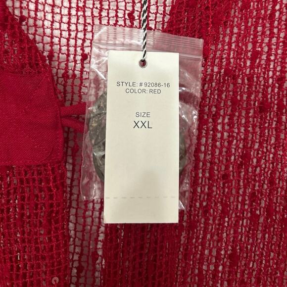 Kaktus Red Sheer Open Knit Sparkle Boho Asymmetrical Top XXL NWT Whimsigoth - Picture 12 of 13